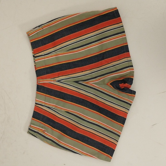 Vintage 70s Striped Short Shorts Authentic Button Front Patch Pockets Denim like - Picture 2 of 5